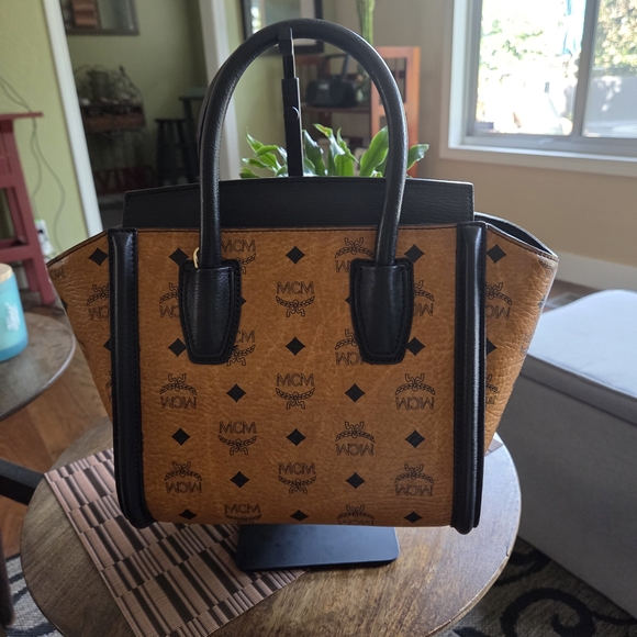 MCM Handbags - MCM Visetos Monogram Tote Bag in Cognac and Black